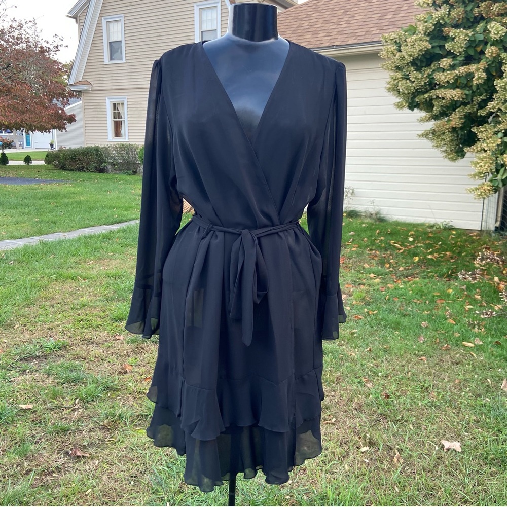 Bella Donna Intimates vintage sheer wrap tie robe ruffle sleeve and bottom trim